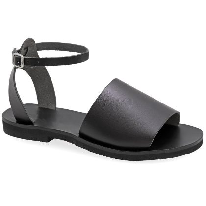 Adjustable Buckle Cuff Black Flat Sandals
